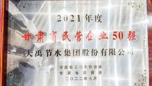 2022年7月4日大禹節(jié)水集團(tuán)榮獲2021年度甘肅省民營(yíng)企業(yè)50強(qiáng)