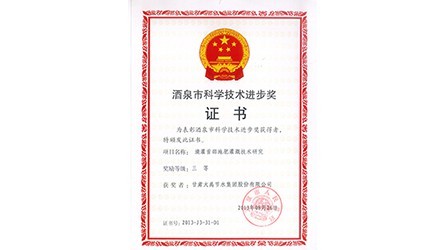 酒泉市科學(xué)技術(shù)進步三等獎